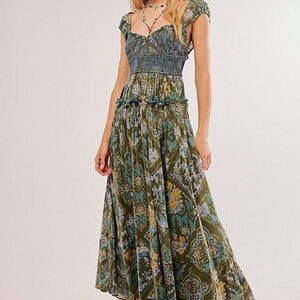 Free People Green and Blue Maxi Dress